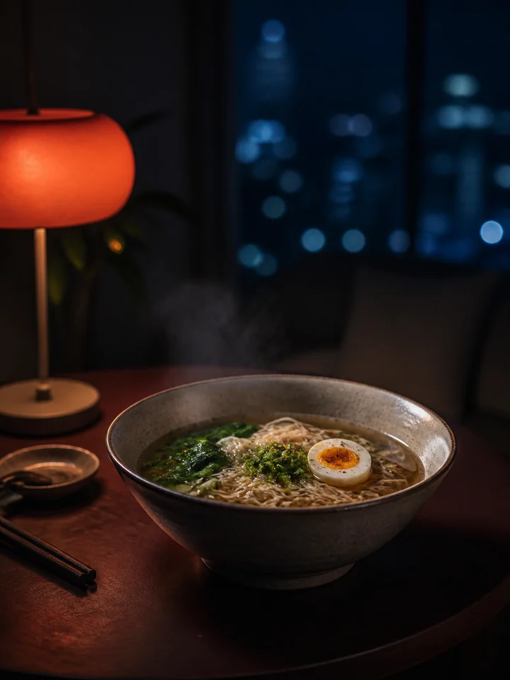 夜色窗前的一碗热汤面